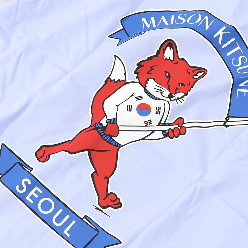 MAISON KITSUNE シャツ ブルー ロゴ キツネ バックプリント SPGALM00402