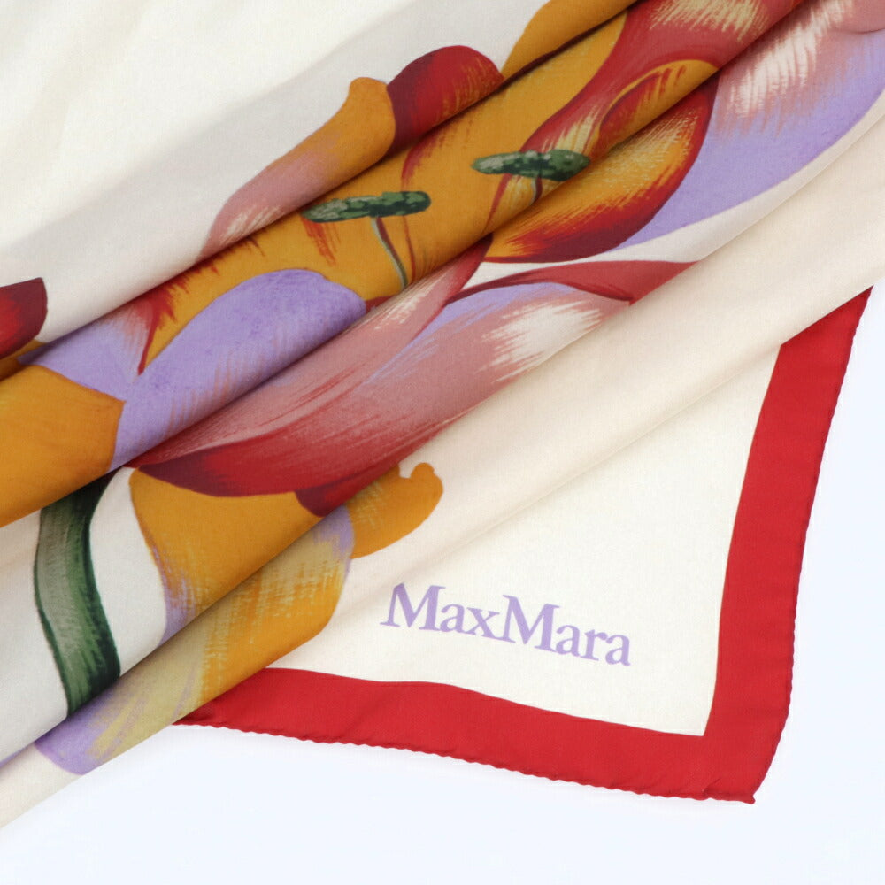 Max Mara スカーフ レッド系 シルク 大判スカーフ 花 フラワープリント 45410831