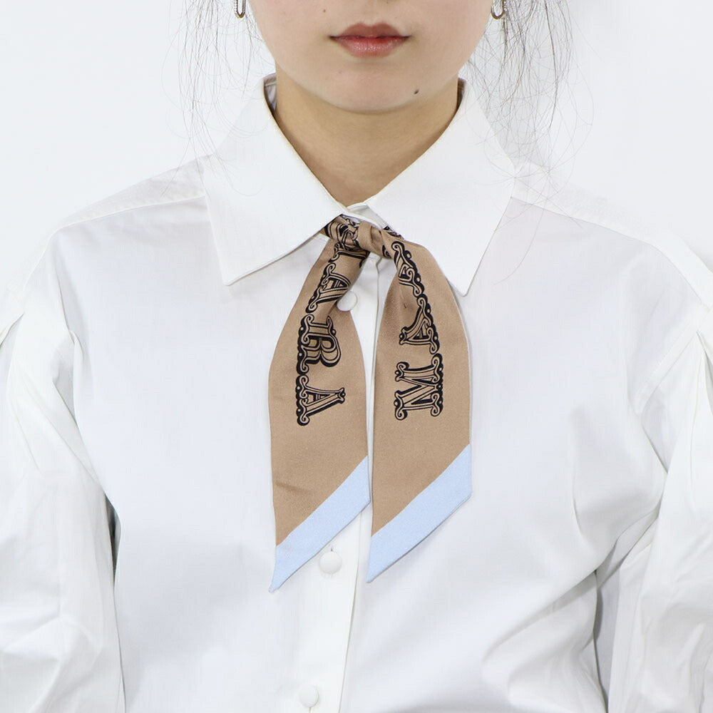 Max Mara スカーフ TIE5 キャメル×ライトブルー シルク ナロー 45460733