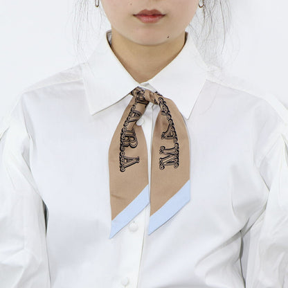 Max Mara スカーフ TIE5 キャメル×ライトブルー シルク ナロー 45460733