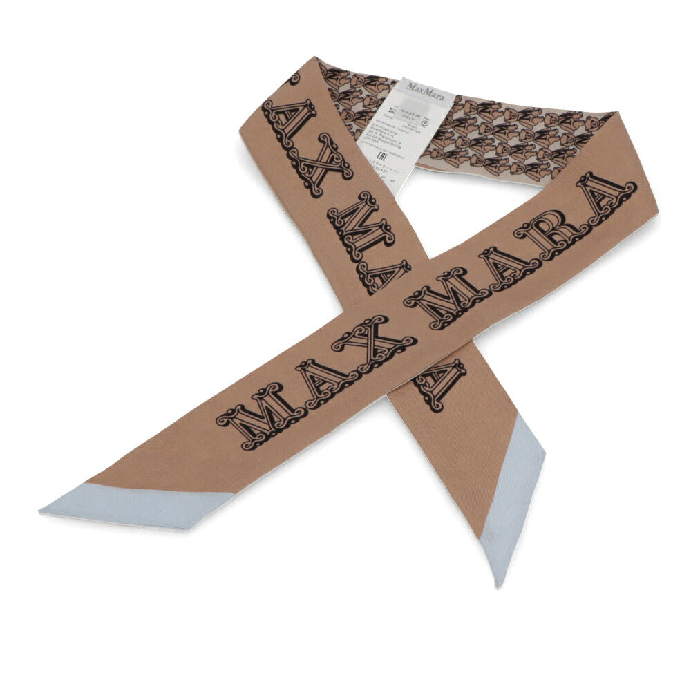 Max Mara スカーフ TIE5 キャメル×ライトブルー シルク ナロー 45460733
