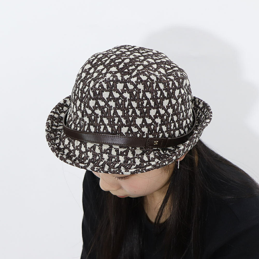 Max Mara ブラウン ジャガード 総ロゴ バケットハット 45710231