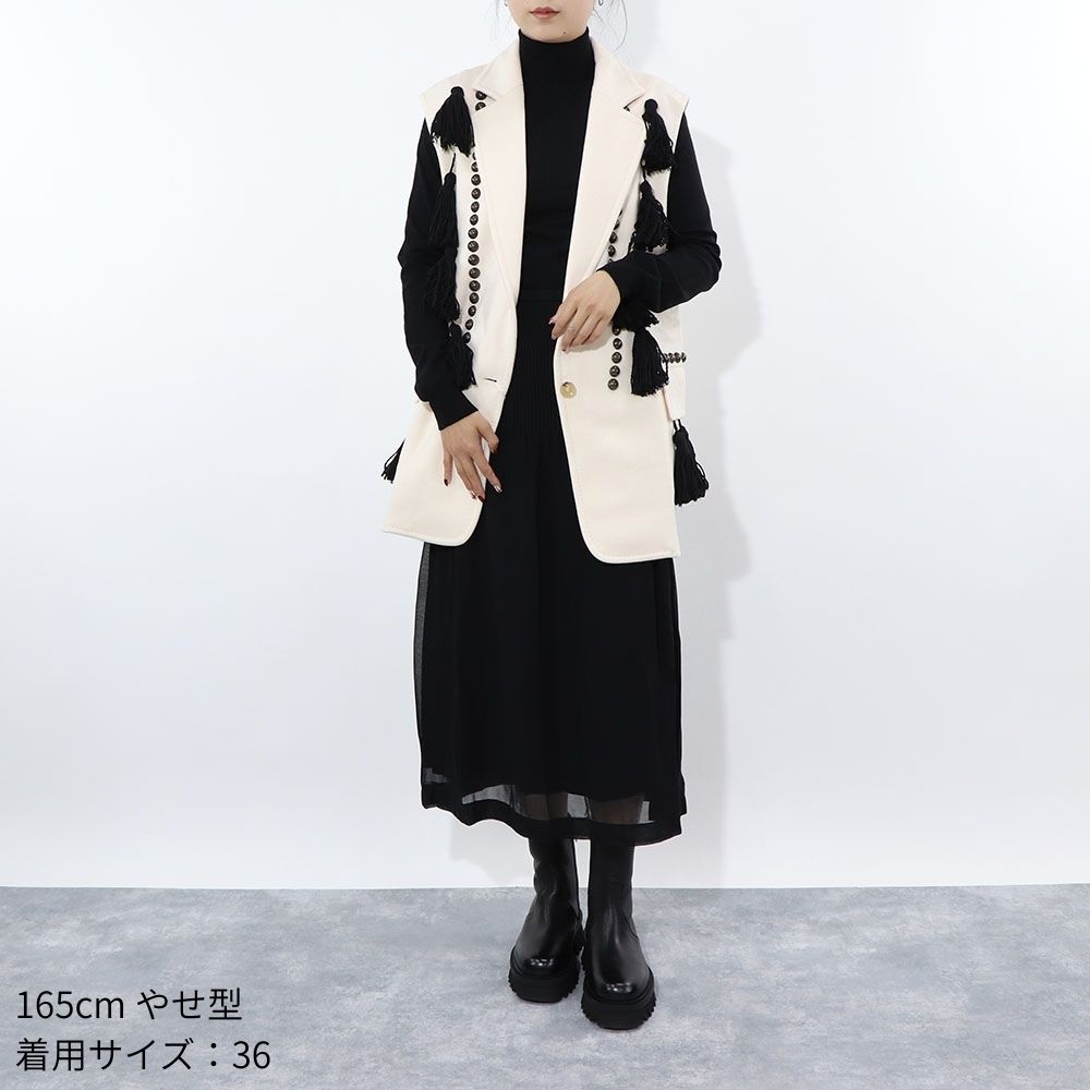 Max Mara ベスト・ジレ ホワイト フリンジ ベストコート ミディアム丈 11281011