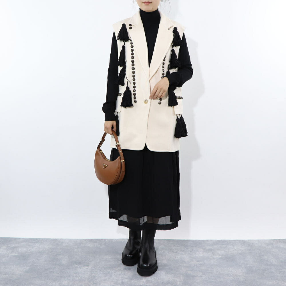 Max Mara ベスト・ジレ ホワイト フリンジ ベストコート ミディアム丈 11281011