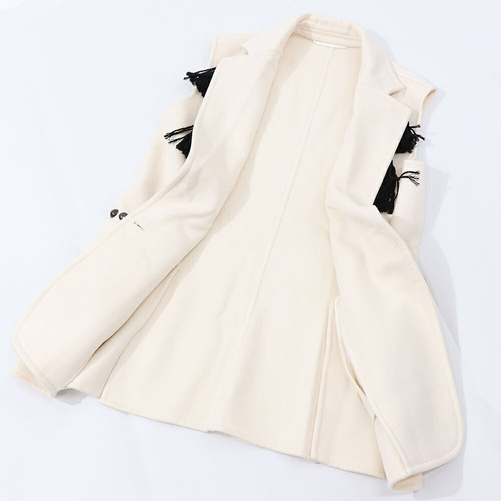 Max Mara ベスト・ジレ ホワイト フリンジ ベストコート ミディアム丈 11281011