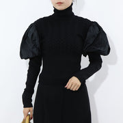 Max Mara ニット ブラック パフスリーブ クロップド丈 タートルネック 11361061