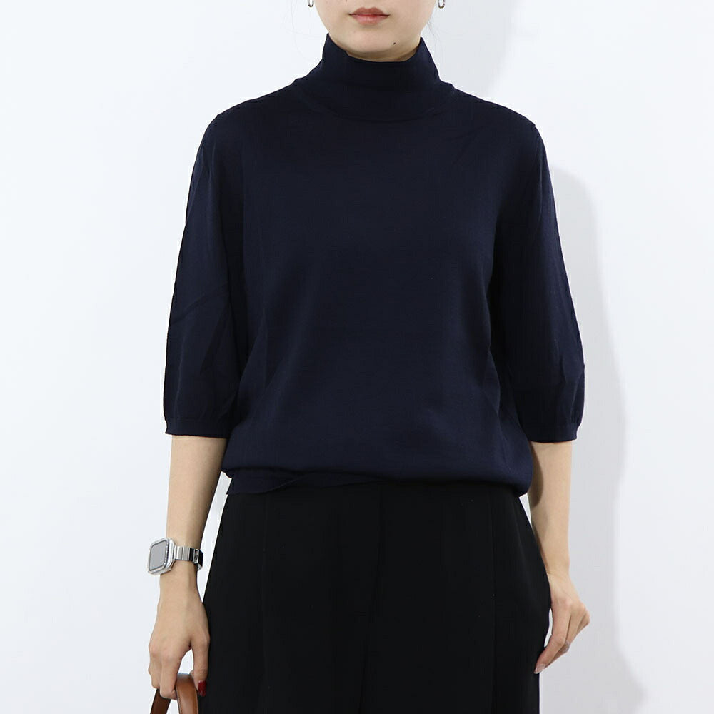 Max Mara ニット ネイビー 無地 ハイネック 五分袖 11361131
