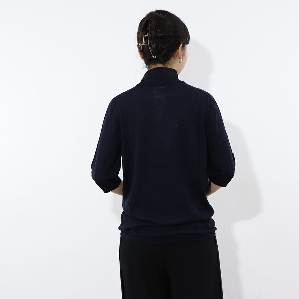 Max Mara ニット ネイビー 無地 ハイネック 五分袖 11361131