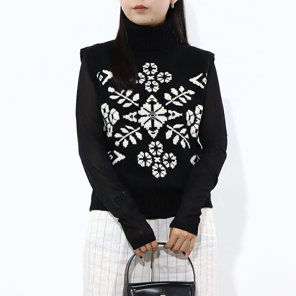 Max Mara ベスト・ジレ ブラック ウール カシミヤ ジャガード ノルディック柄 11361241