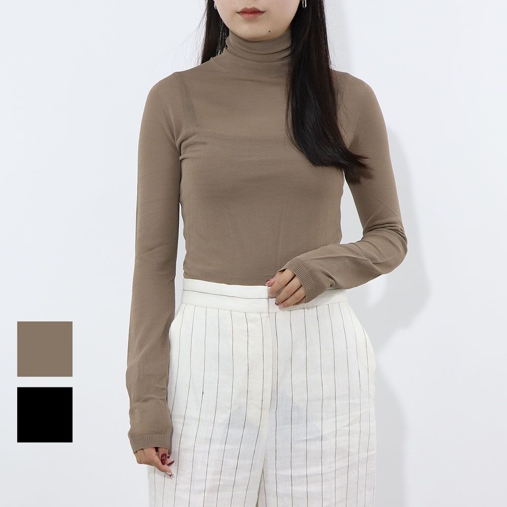 Max Mara ニット ブラウン ブラック レーヨン ハイネック シアー 11381011
