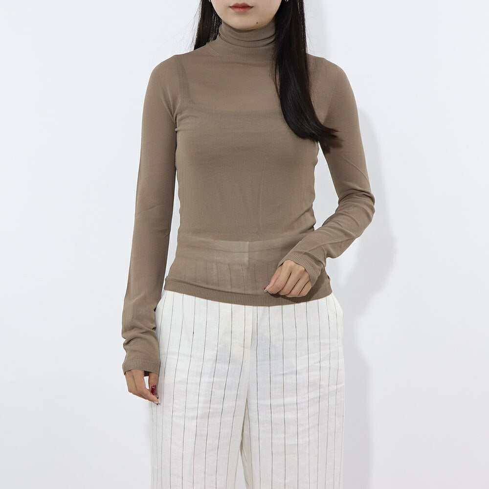 Max Mara ニット ブラウン ブラック レーヨン ハイネック シアー 11381011