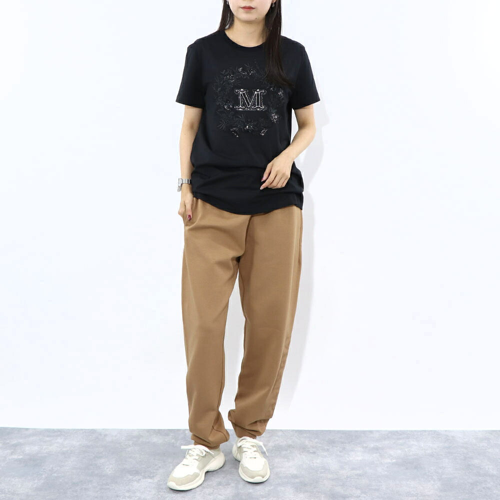 Max Mara Tシャツ ブラック ビジュー ラインストーン ロゴ 半袖 11941011