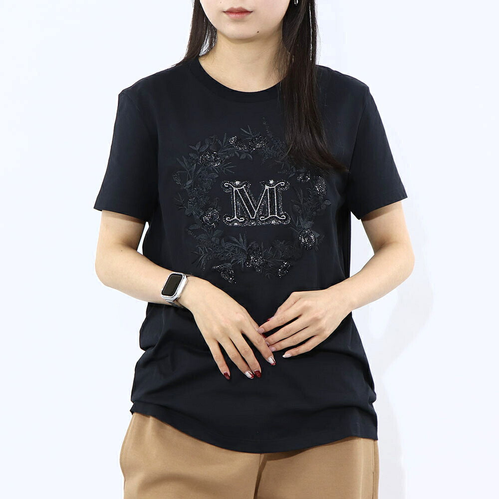 Max Mara Tシャツ ブラック ビジュー ラインストーン ロゴ 半袖 11941011