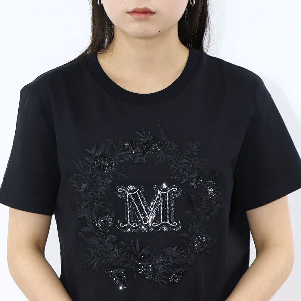 Max Mara Tシャツ ブラック ビジュー ラインストーン ロゴ 半袖 11941011