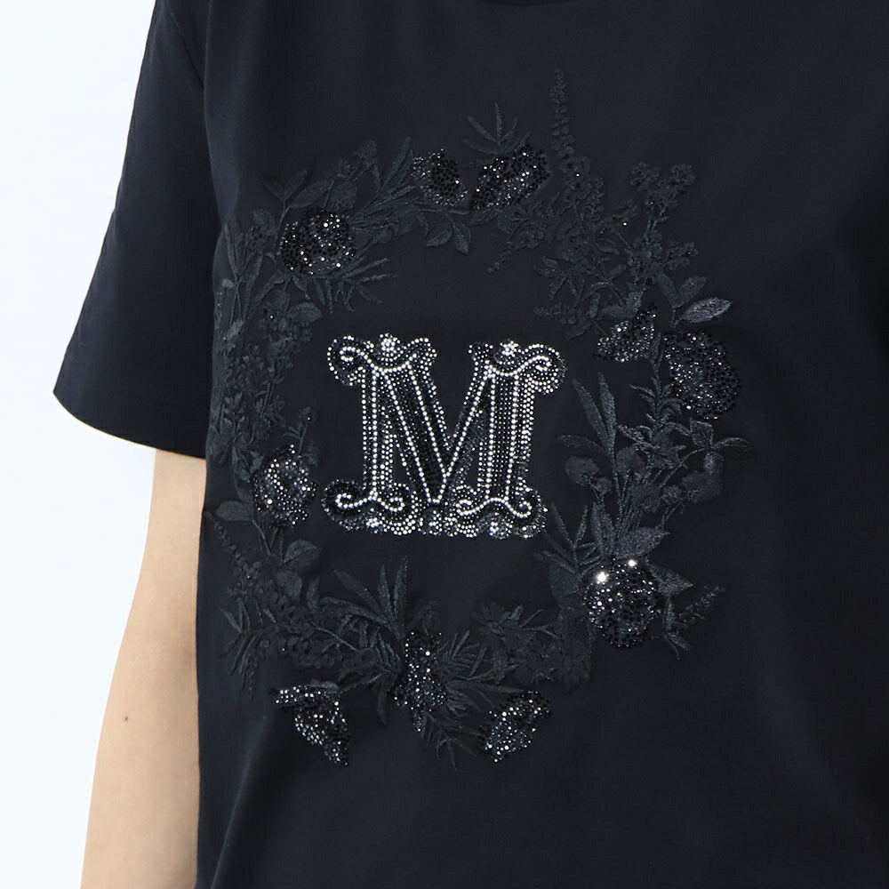 Max Mara Tシャツ ブラック ビジュー ラインストーン ロゴ 半袖 11941011