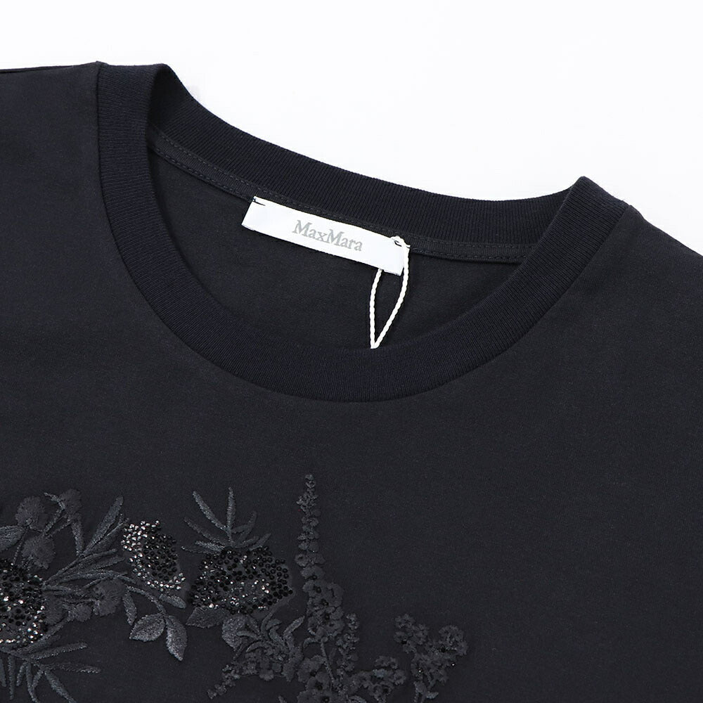 Max Mara Tシャツ ブラック ビジュー ラインストーン ロゴ 半袖 11941011