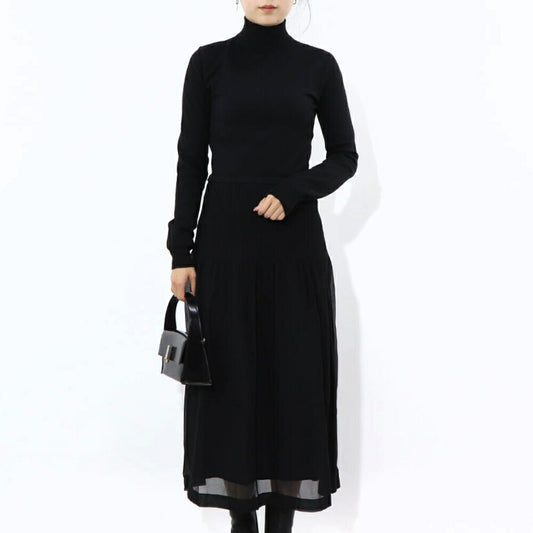 Max Mara ワンピース ブラック ニットワンピース ハイネック 無地 ロング丈 12210931