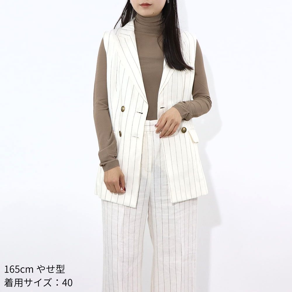 Max Mara オフホワイト リネン キュプラ ストライプ ジレ セットアップ 12810132