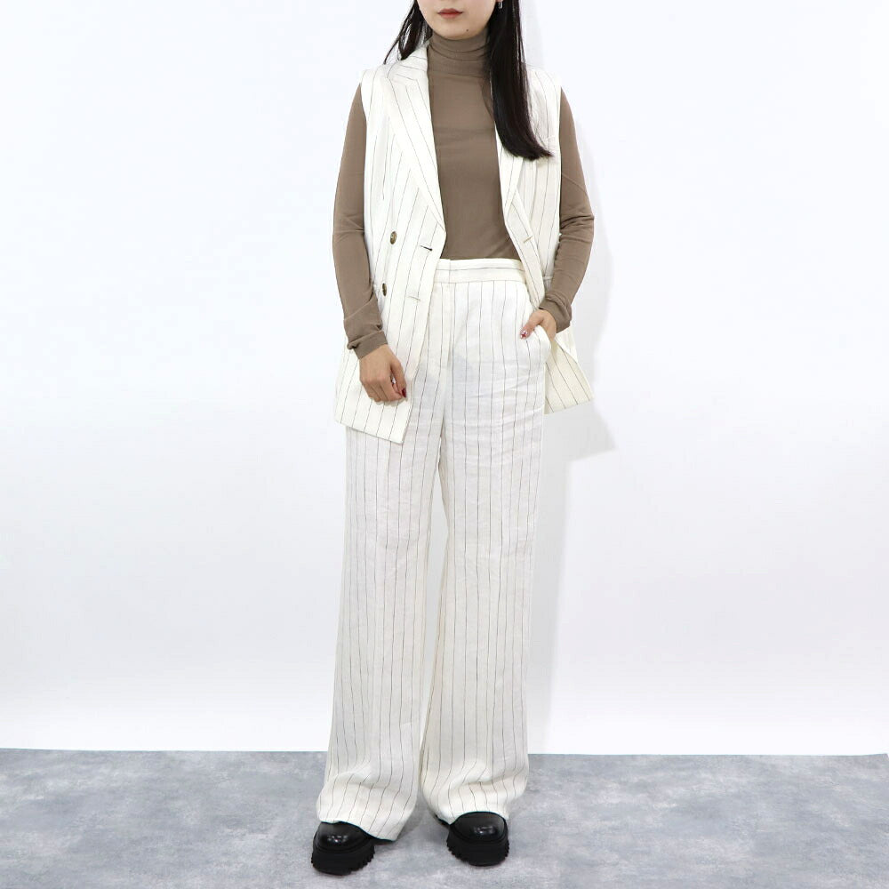 Max Mara オフホワイト リネン キュプラ ストライプ ジレ セットアップ 12810132