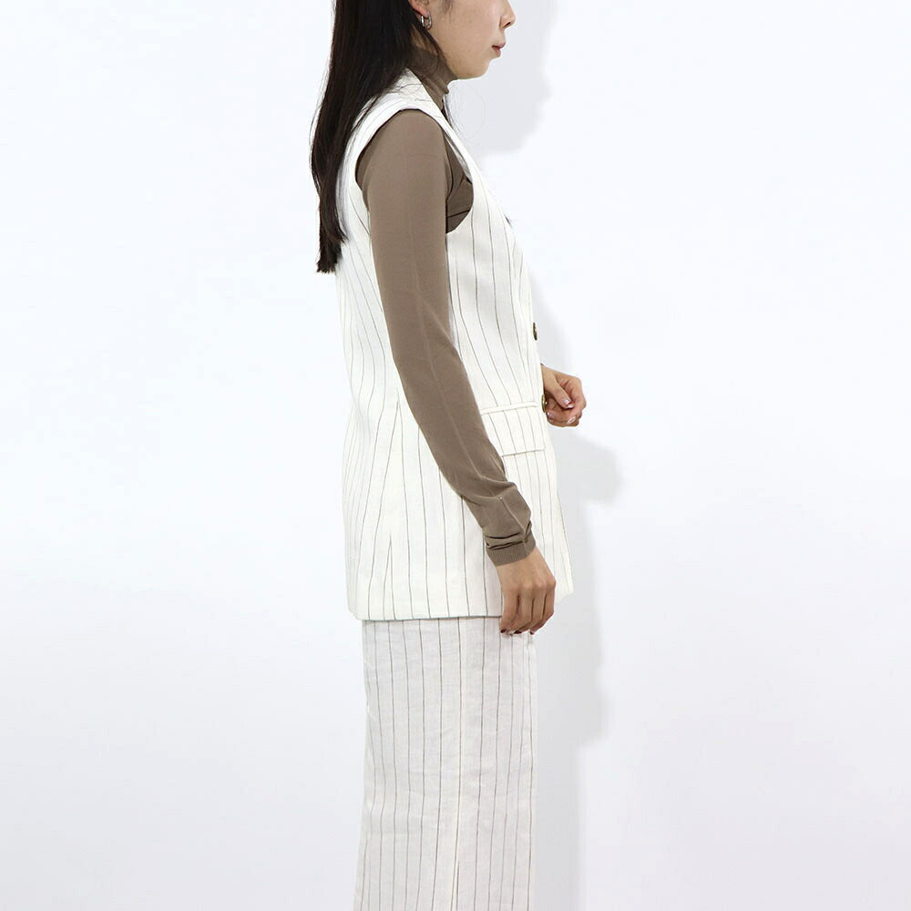 Max Mara オフホワイト リネン キュプラ ストライプ ジレ セットアップ 12810132