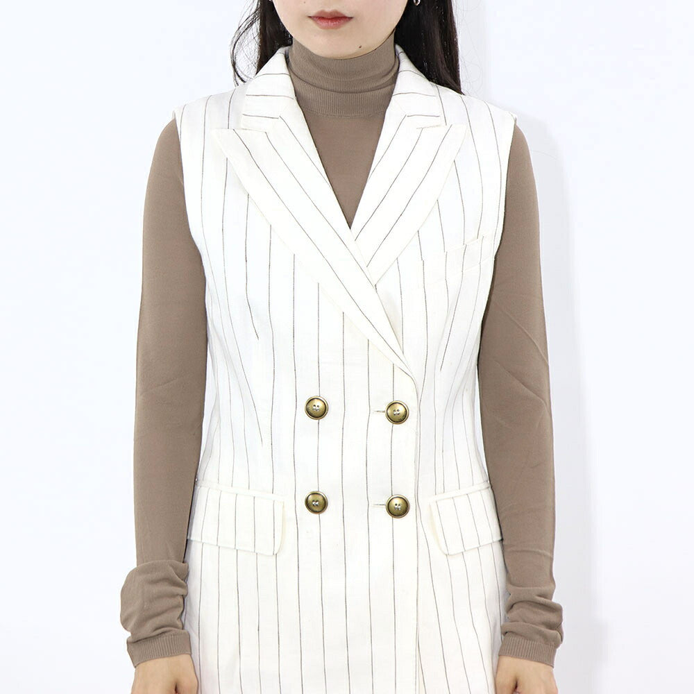 Max Mara オフホワイト リネン キュプラ ストライプ ジレ セットアップ 12810132