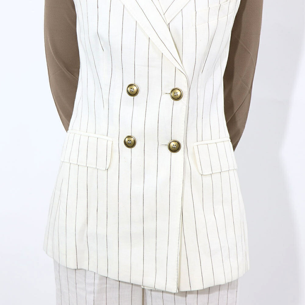 Max Mara オフホワイト リネン キュプラ ストライプ ジレ セットアップ 12810132
