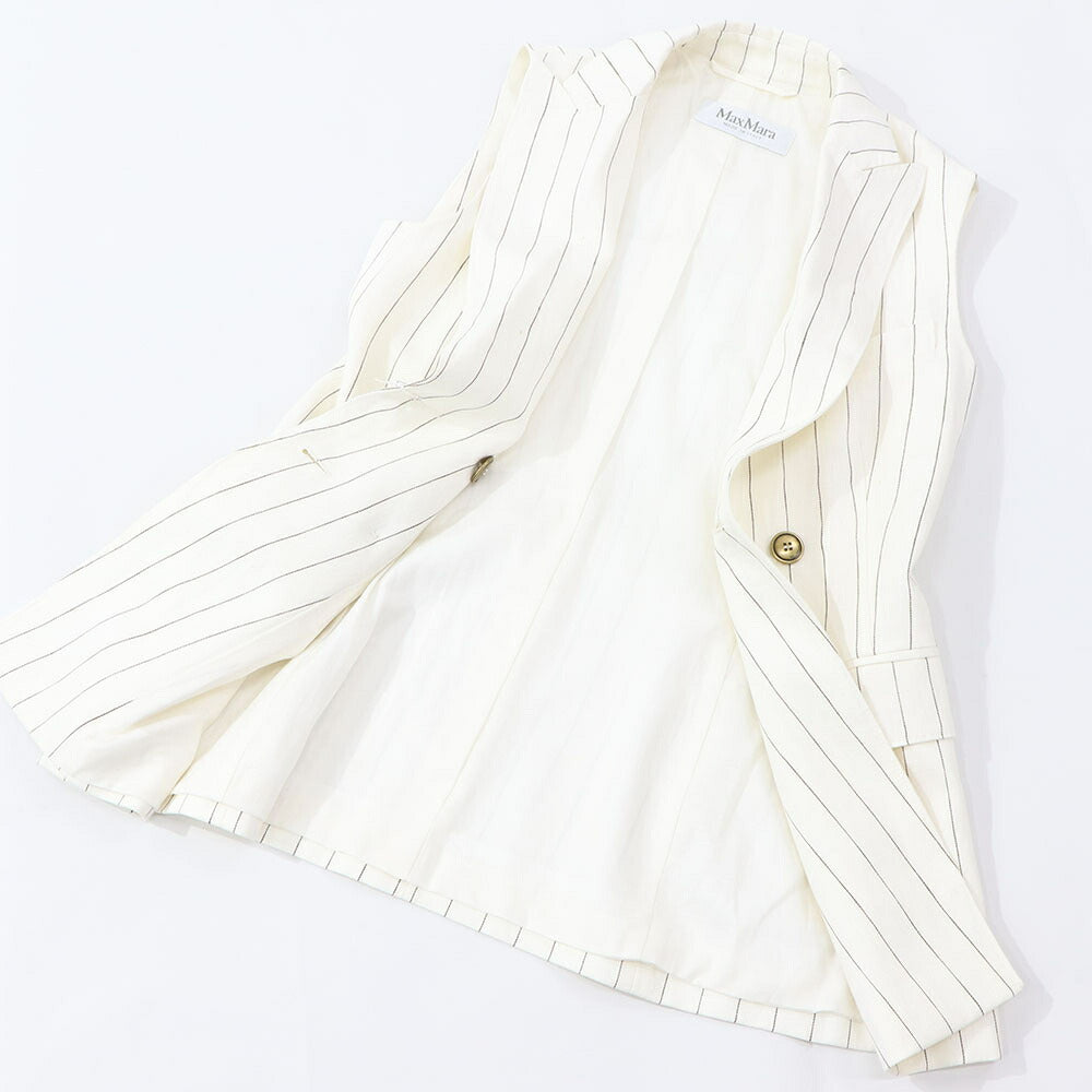 Max Mara オフホワイト リネン キュプラ ストライプ ジレ セットアップ 12810132