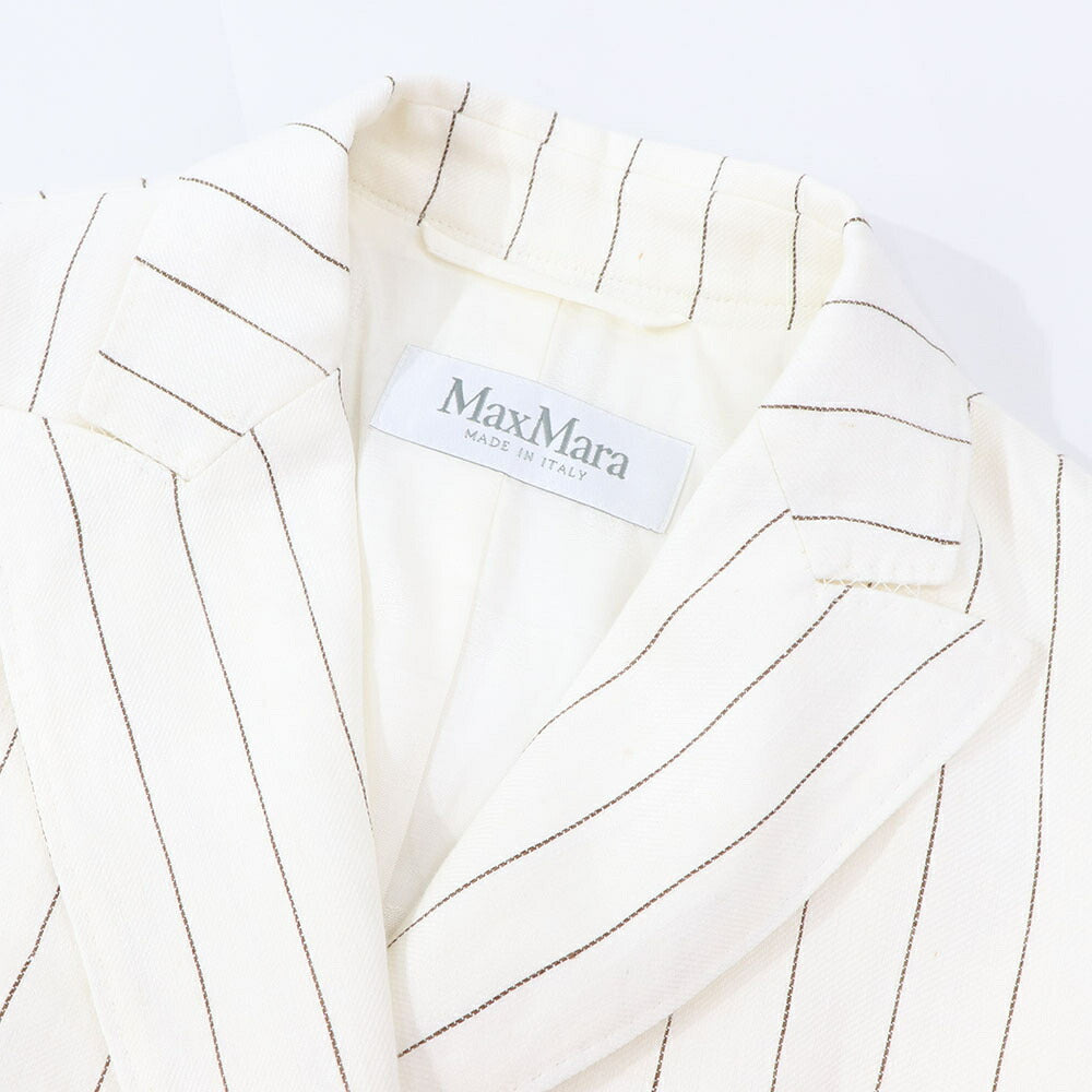 Max Mara オフホワイト リネン キュプラ ストライプ ジレ セットアップ 12810132