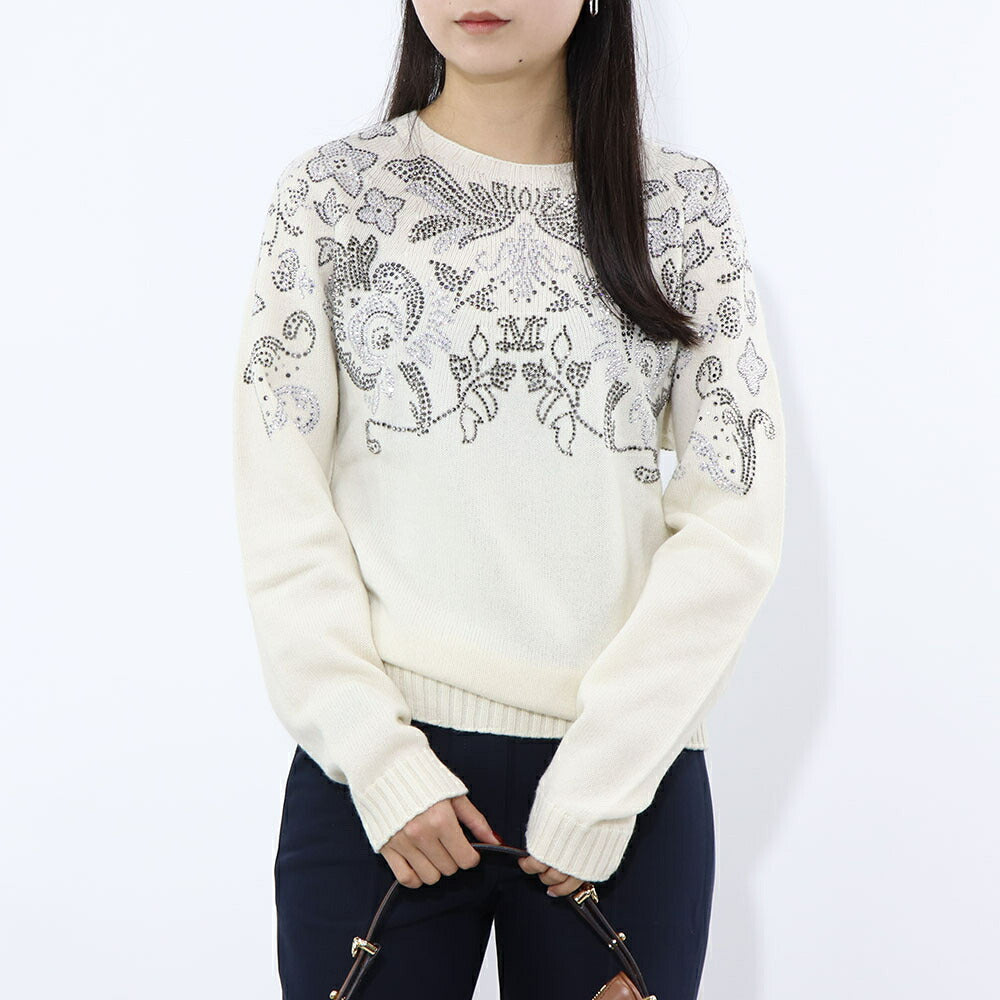 Max Mara ニット ホワイト ウール カシミヤ ラインストーン キラキラ 13661133