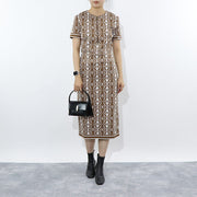 Max Mara ワンピース ホワイト×ブラウン 半袖 ロングワンピース ロゴ 16210132