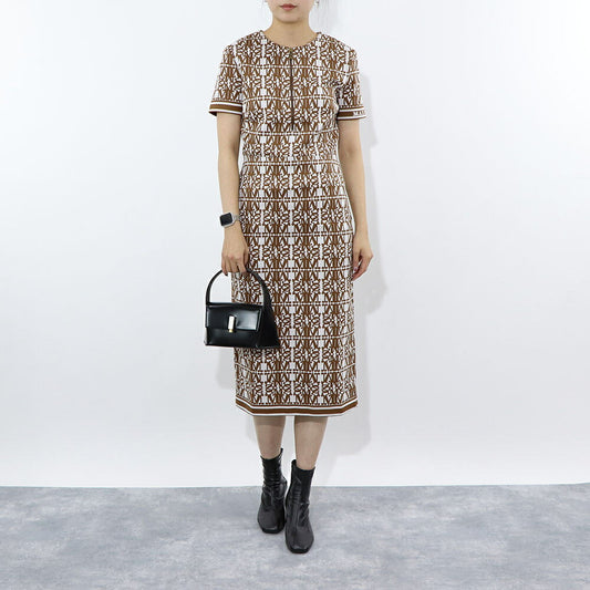Max Mara ワンピース ホワイト×ブラウン 半袖 ロングワンピース ロゴ 16210132