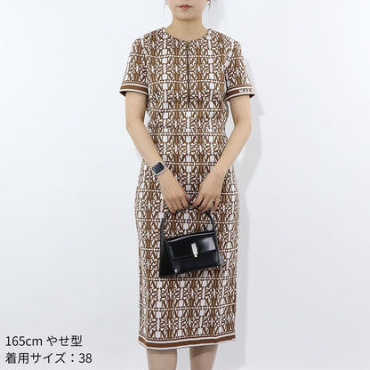 Max Mara ワンピース ホワイト×ブラウン 半袖 ロングワンピース ロゴ 16210132