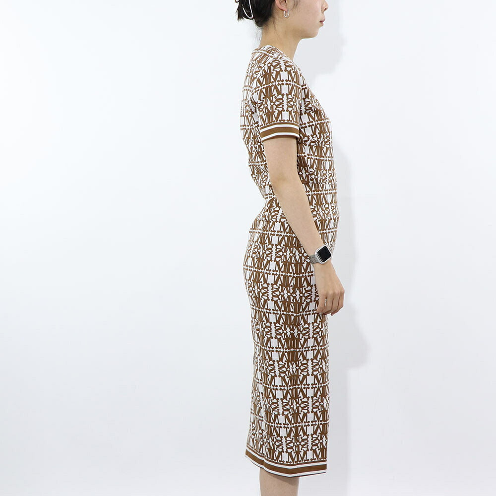 Max Mara ワンピース ホワイト×ブラウン 半袖 ロングワンピース ロゴ 16210132