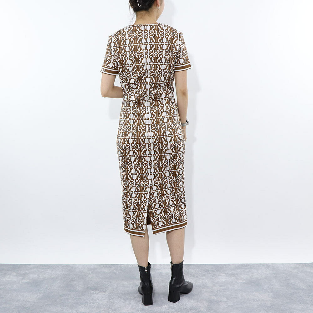 Max Mara ワンピース ホワイト×ブラウン 半袖 ロングワンピース ロゴ 16210132