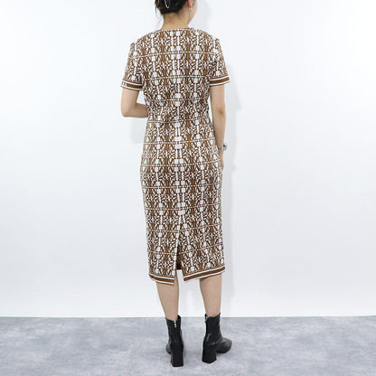 Max Mara ワンピース ホワイト×ブラウン 半袖 ロングワンピース ロゴ 16210132