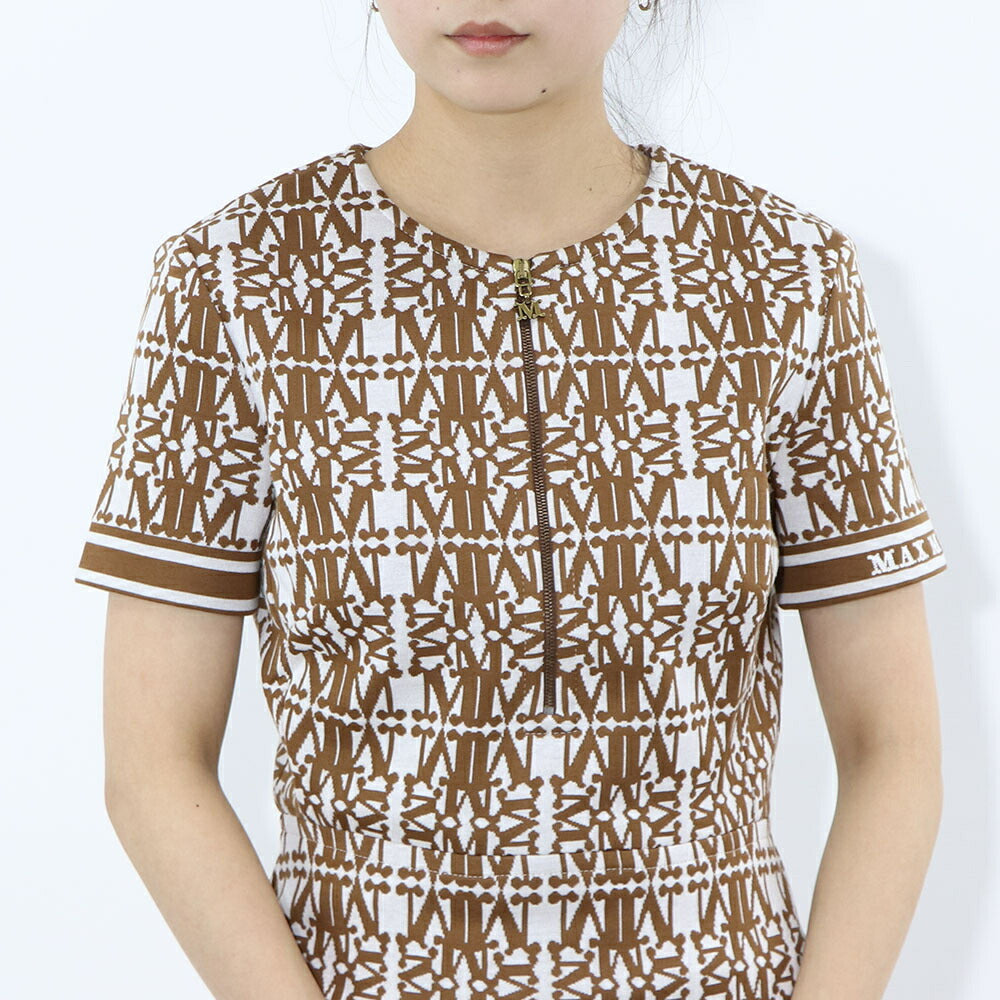 Max Mara ワンピース ホワイト×ブラウン 半袖 ロングワンピース ロゴ 16210132