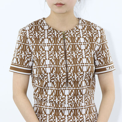 Max Mara ワンピース ホワイト×ブラウン 半袖 ロングワンピース ロゴ 16210132