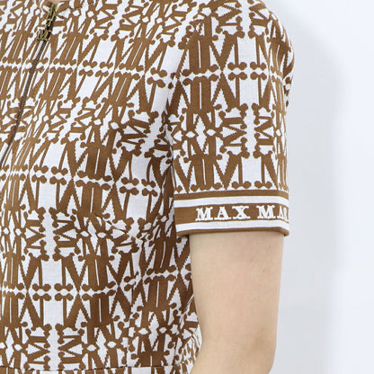 Max Mara ワンピース ホワイト×ブラウン 半袖 ロングワンピース ロゴ 16210132