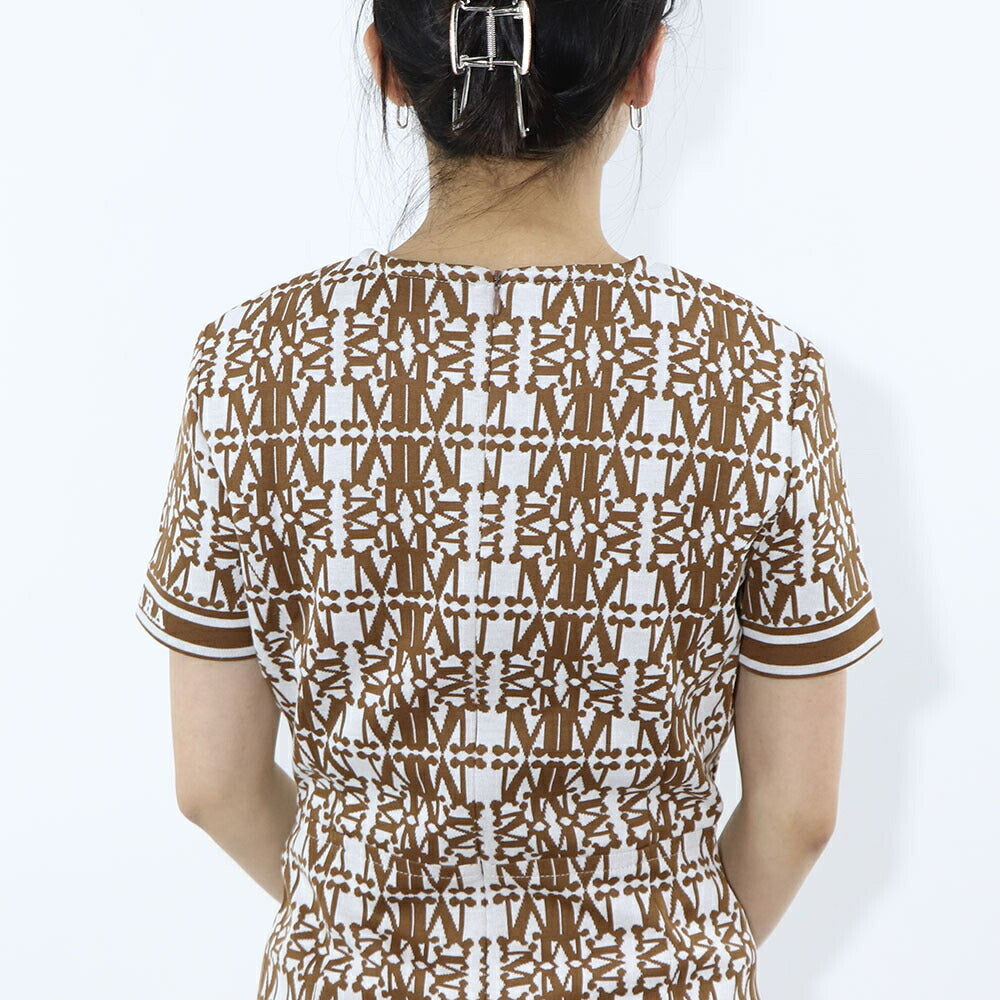 Max Mara ワンピース ホワイト×ブラウン 半袖 ロングワンピース ロゴ 16210132