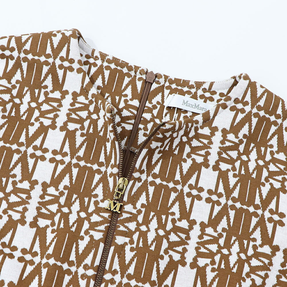 Max Mara ワンピース ホワイト×ブラウン 半袖 ロングワンピース ロゴ 16210132