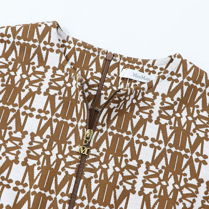 Max Mara ワンピース ホワイト×ブラウン 半袖 ロングワンピース ロゴ 16210132