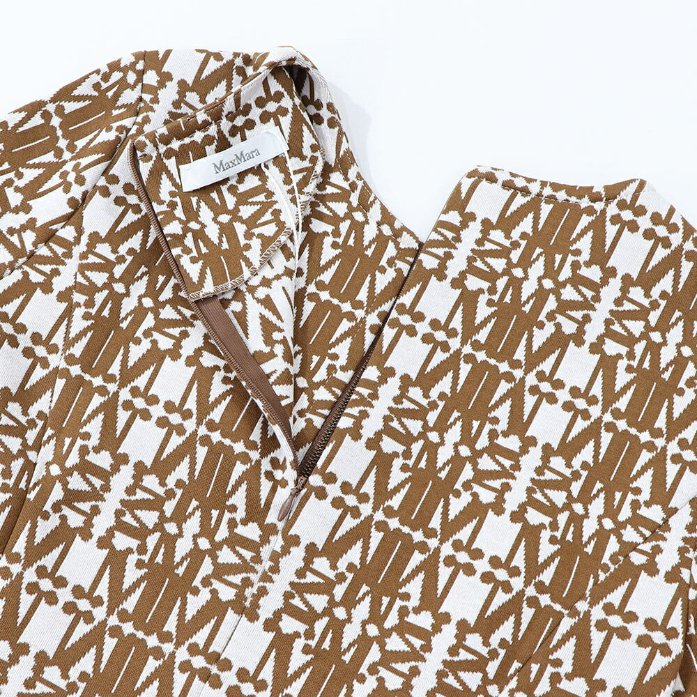 Max Mara ワンピース ホワイト×ブラウン 半袖 ロングワンピース ロゴ 16210132