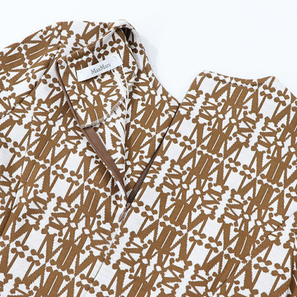 Max Mara ワンピース ホワイト×ブラウン 半袖 ロングワンピース ロゴ 16210132