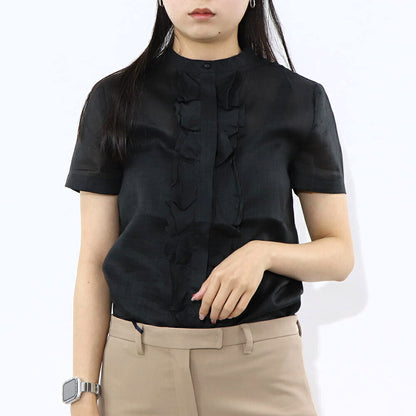 Max Mara ブラウス ブラック ラミー シアー フリル 62610231