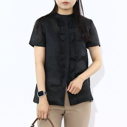 Max Mara ブラウス ブラック ラミー シアー フリル 62610231