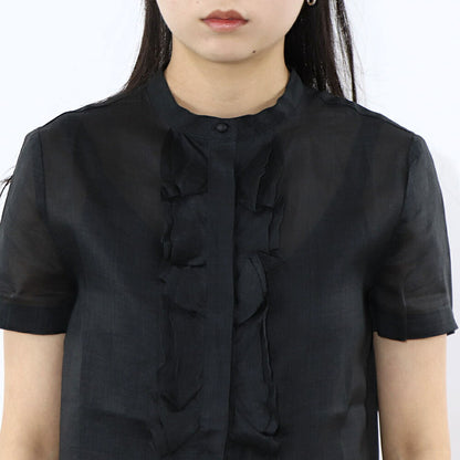 Max Mara ブラウス ブラック ラミー シアー フリル 62610231