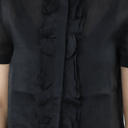 Max Mara ブラウス ブラック ラミー シアー フリル 62610231