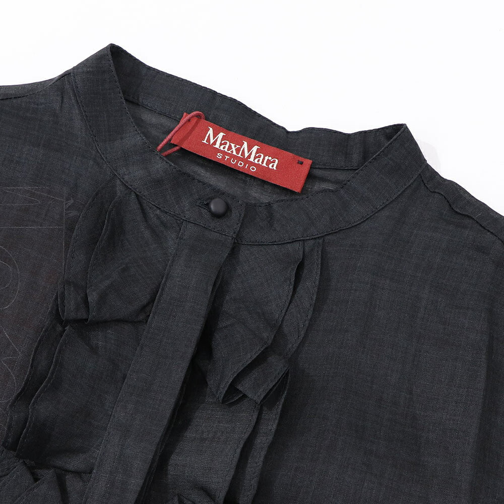 Max Mara ブラウス ブラック ラミー シアー フリル 62610231