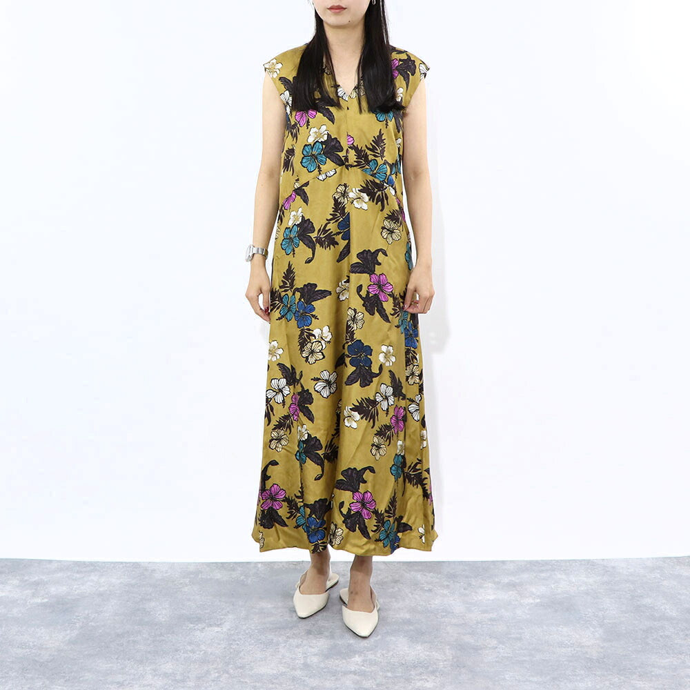Max Mara ワンピース マスタード シルク 花柄 Vネック 92211832