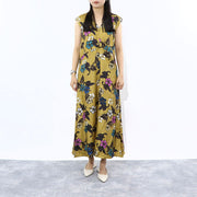 Max Mara ワンピース マスタード シルク 花柄 Vネック 92211832